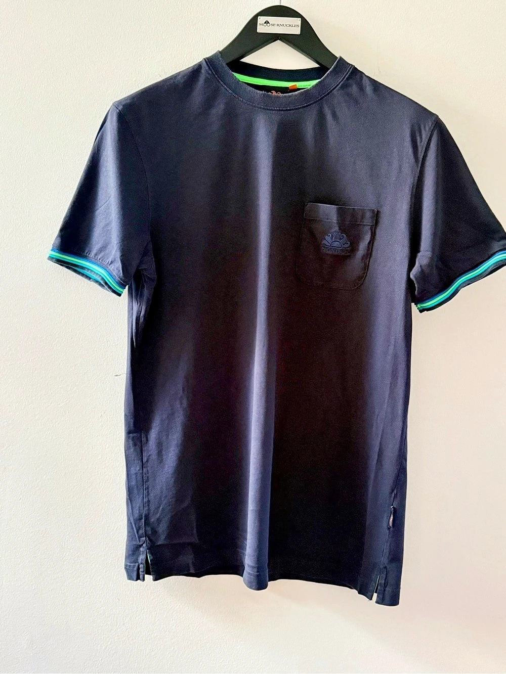 Lot of 2 Sundek Rainbow Trim Pocket Tees – Navy Blue (Size M / Pit-to-Pit 20")